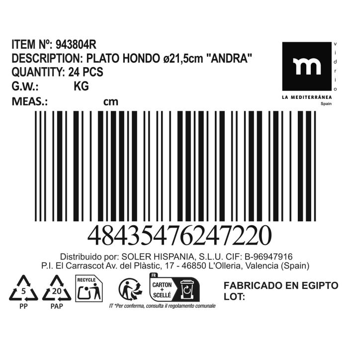 La Mediterranea Plato Hondo Andra Ø 21.5 cm (24 Unidades) 3