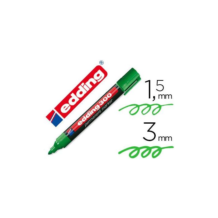 Rotulador Edding Marcador Permanente 300 Verde Punta Redonda 1,5-3 mm Recargable 10 unidades