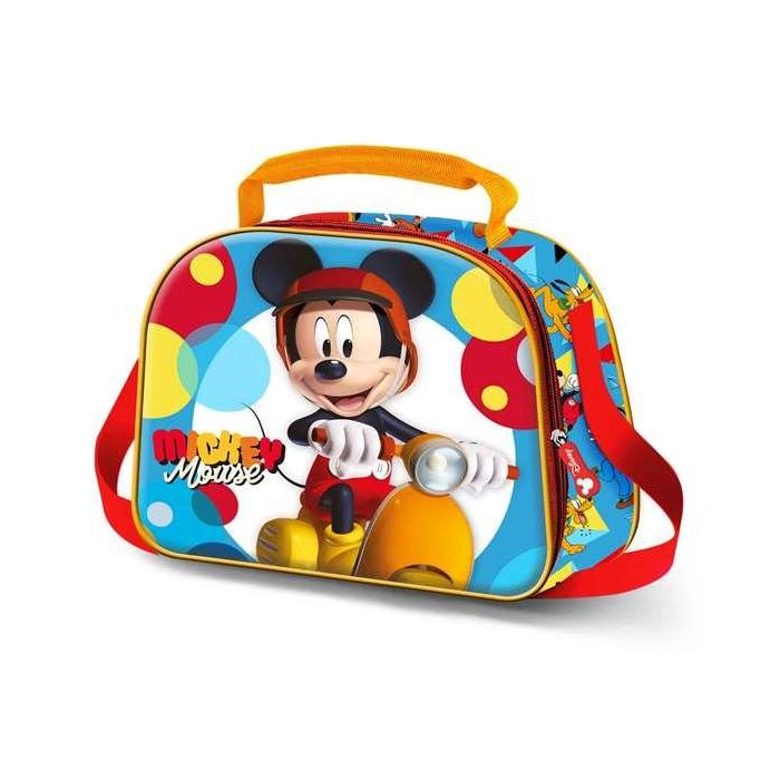 Disney Mickey Mouse Bolsa Portamerienda 3D Scooter Azul con Forro Isotérmico