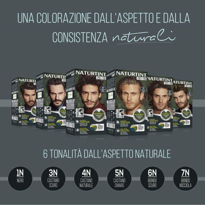 Naturtint MEN Tinte Capilar Negro #1N sin Amoniaco para Cabello y Barba, Cobertura Canas, 1 unidad 2