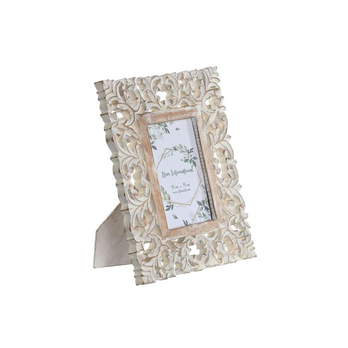 DKD Home Decor Marco de Fotos para Foto 10x15 cm Estilo Indio de Madera Mango y Cristal Blanco Natural - Pack 2 Unidades, 26x21x2 cm