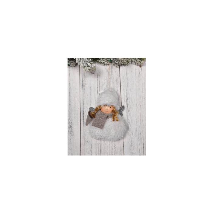 DKD Home Decor Decoración Colgante Navidad Tradicional Figura Niña Poliéster Blanco Gris 5x13x9 cm (12 Unidades)