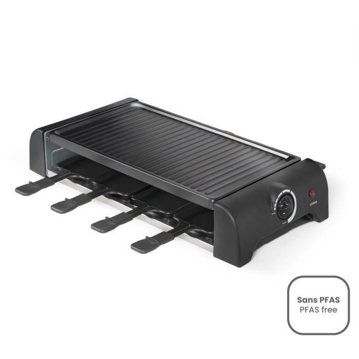 Livoo DOC312 Raclette para 8 Personas 1300W con Bandeja Grill Antiadherente Extraíble y Termostato Regulable