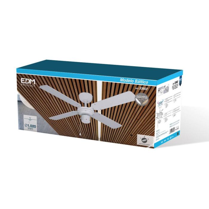 Edm Ventilador de Techo Modelo Baltic Blanco, 50W, Ø102cm, 3 Velocidades 3 Edm Ventilador de Techo Modelo Baltic Blanco, 50W, Ø102cm, 3 Velocidades 3