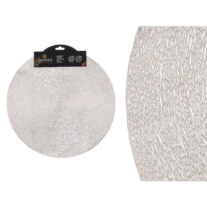 Salvamantel Redondo Kinvara Plateado 38x38 cm - PVC (48 Unidades) Salvamantel Redondo Kinvara Plateado 38x38 cm - PVC (48 Unidades)