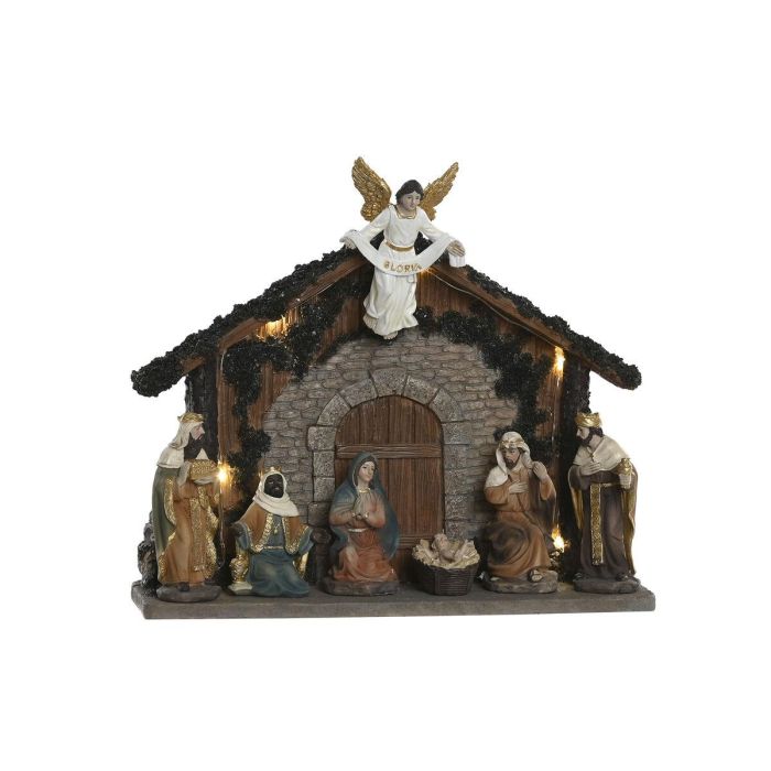 DKD Home Decor Nacimiento Navidad Tradicional Resina con Luz LED Multicolor Pilas LR44 Incluidas 23 x 28 x 8.5 cm