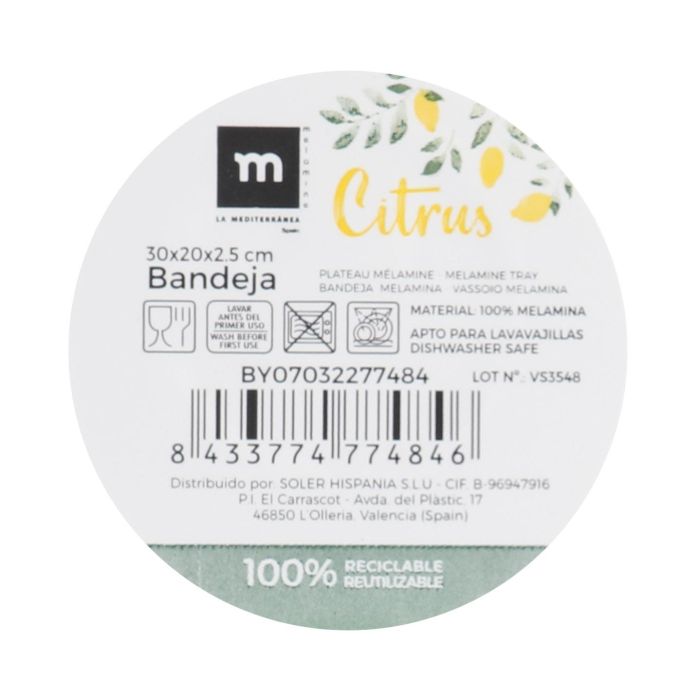 Bandeja Melamina Citrus 30x20x2.5 cm La Mediterranea (12 Unidades) 1 Bandeja Melamina Citrus 30x20x2.5 cm La Mediterranea (12 Unidades) 1