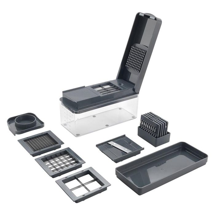 Metaltex Slice Cube Cortador y Rallador de Verduras Multifunción con 10 Cuchillas de Acero Inoxidable, Recipiente 1.5L y Tapa - 23.5x10.5x14 cm