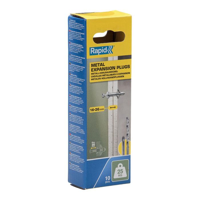 Rapid Taco de expansión metálico Ø8x46 tornillo M4x55, resistencia 25 kg, especial pladur, 10 unid 2 Rapid Taco de expansión metálico Ø8x46 tornillo M4x55, resistencia 25 kg, especial pladur, 10 unid 2
