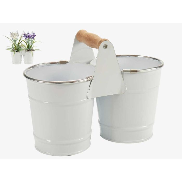 Macetero Doble Blanco Filo Plata Ibergarden 20.5x15x10.2 cm, Metal Zinc y Madera, 500 ml (24 Unidades) Macetero Doble Blanco Filo Plata Ibergarden 20.5x15x10.2 cm, Metal Zinc y Madera, 500 ml (24 Unidades)