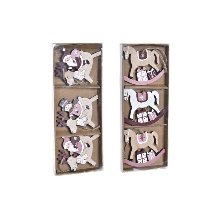 Decoracion Colgante Navidad Fantasia DKD Home Decor Rosa Natural 8.2 x 1.5 x 21 cm Set de 3 (2 Unidades) 1