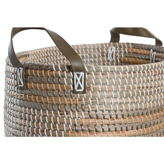 DKD Home Decor Cesta de Almacenamiento Decorativa Tropical de Seagrass y PU en Colores Natural y Amarillo, Pack de 2, Medidas 34x45x27 cm 2 DKD Home Decor Cesta de Almacenamiento Decorativa Tropical de Seagrass y PU en Colores Natural y Amarillo, Pack de 2, Medidas 34x45x27 cm 2
