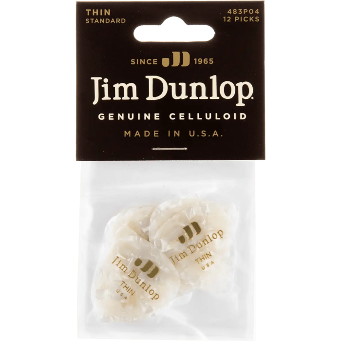 Dunlop Pack 12 Púas Genuine Celluloid Thin Blanco Perlado 3