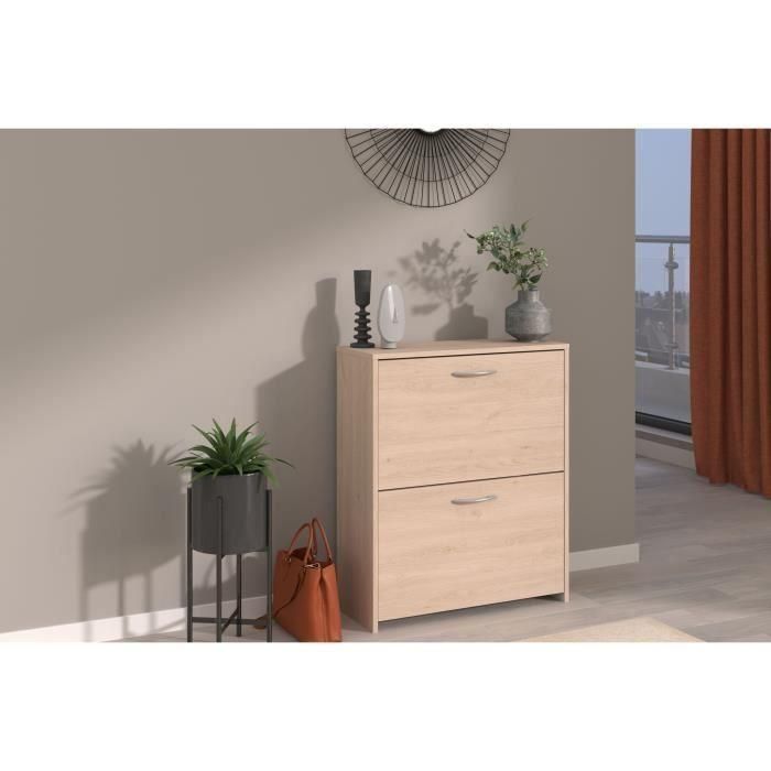 Zapatero con 2 puertas - EASY LIFE - Roble - 66,5 x 78,5 x 25,1 - PARISOT 1
