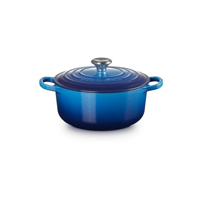 Le Creuset 21177202202430 Signature Bräter Redondo de Hierro Fundido con Tapa, 20 cm, Azure