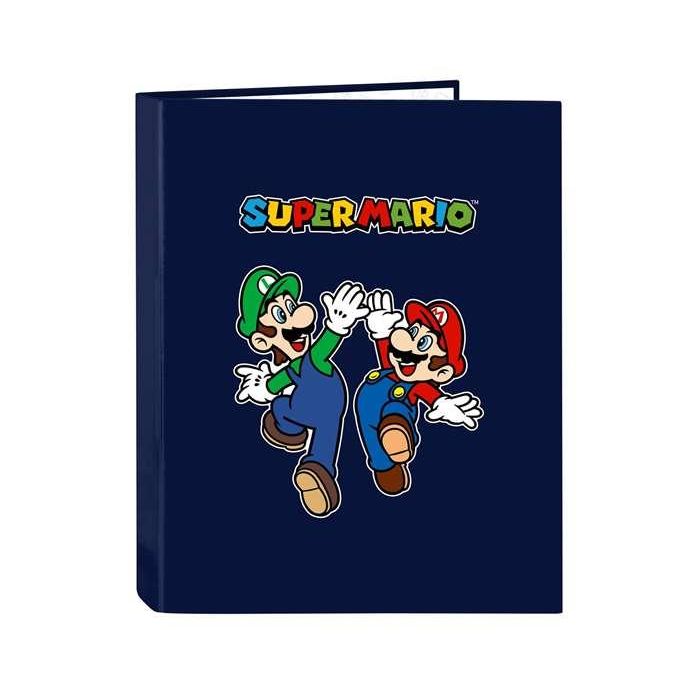 Carpeta de anillas Super Mario 26.5 x 33 x 4 cm Azul marino A4 Carpeta de anillas Super Mario 26.5 x 33 x 4 cm Azul marino A4