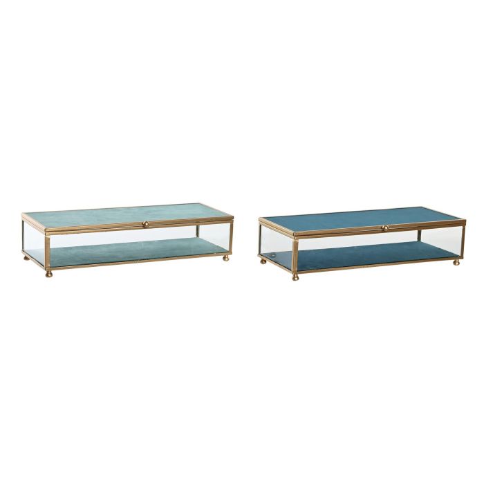 DKD Home Decor Joyero Mediterraneo de Cristal y Metal Azul Celeste Turquesa 10x5x25 cm (2 Unidades)