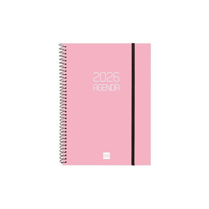 Finocam Agenda Espiral E10-155x212 mm Rosa, Tapa Polipropileno, Formato A5, Año 2026