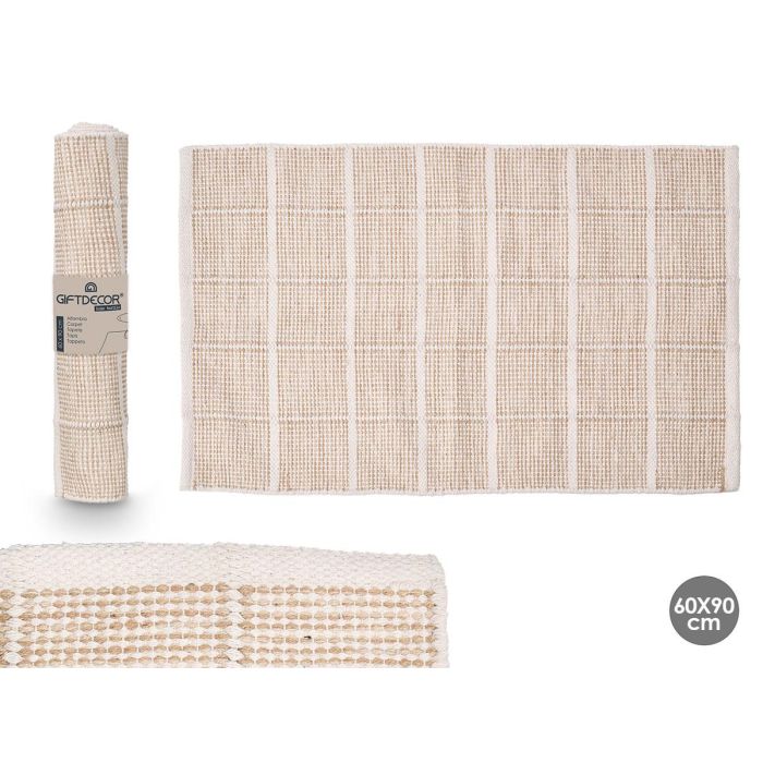 Giftdecor Alfombra Artesanal Cuadros Beige 60x90 cm, 75% Poliéster y 25% Algodón (8 Unidades) Giftdecor Alfombra Artesanal Cuadros Beige 60x90 cm, 75% Poliéster y 25% Algodón (8 Unidades)