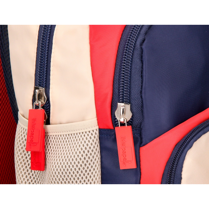 Liderpapel Mochila Escolar Multibolsillo Infantil Azul Marino Rojo Beige 350x110x270 mm 8