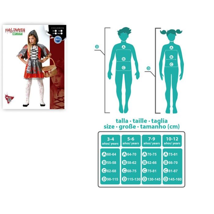 Disfraz Caperucita Roja Con Manchas Sangrienta para Niña Infantil 3-4 Años Halloween