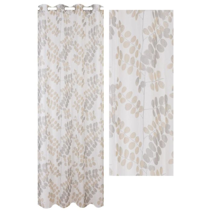 DKD Home Decor Cortina Visillo Urban Poliéster Marrón Claro Blanco 270x140 cm (2 Unidades) Diseño Hojas 75 gsm