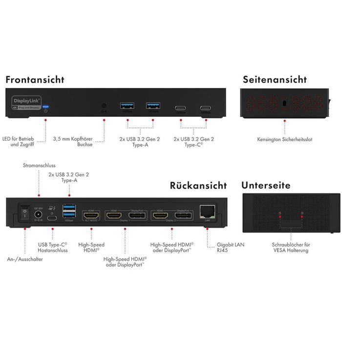 D Dockingtation 4xUSB-A/2xUSB-C/2xHDMI/DisplayPort ICY BOX Black 7