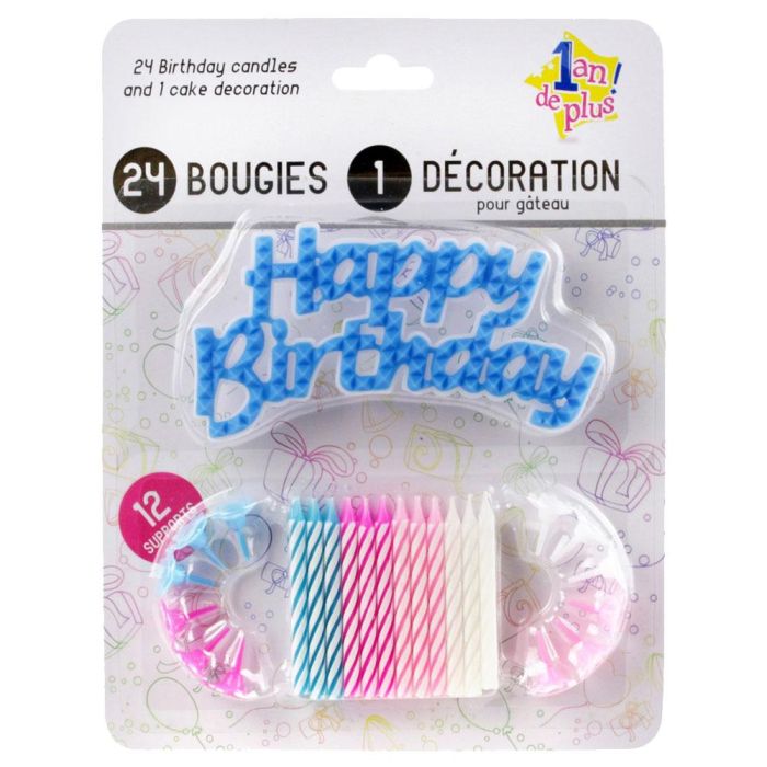 Party Time Juego De 24 Velas Aniversario con Decoración Happy Birthday - Colores Surtidos 5 Party Time Juego De 24 Velas Aniversario con Decoración Happy Birthday - Colores Surtidos 5