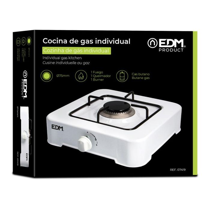 Edm Cocina de gas esmaltada 1 fuego blanco para butano 32x33x8cm 1 Edm Cocina de gas esmaltada 1 fuego blanco para butano 32x33x8cm 1