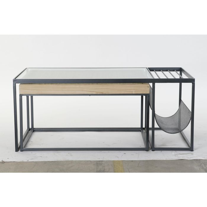 DKD Home Decor Mesa Centro Loft Natural Negro Metal Cristal Madera Bambú 60 x 45 x 110 cm Set de 2 5