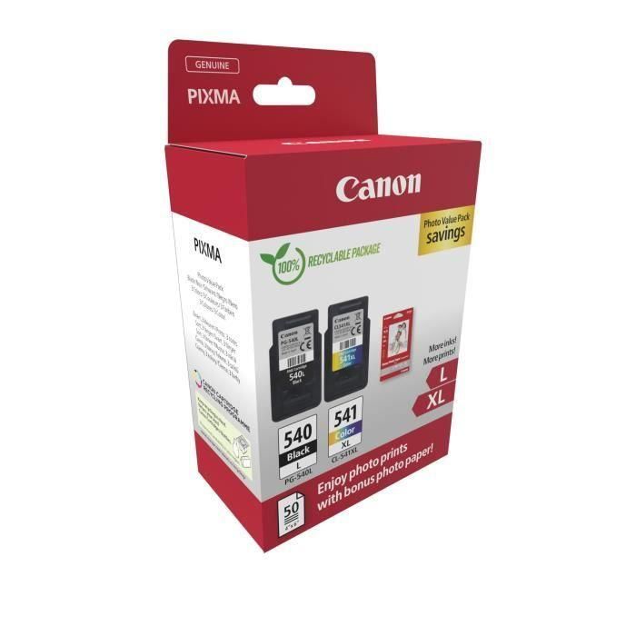 Canon Tinta Ecopack Bk+ C - M - Y + 50H Papel Fotográfico 10x15 Para Pixma Mg 2150-2250-3150-3250-3550-3650-3650S-4150-4250 - Mx 375-395-435-455-475-515-525-535 - Ts 5150-5151 - Pg 540 L + Cl 541XL 1