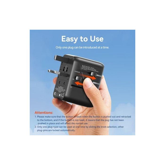 Vention FJEB0 Adaptador de Viaje Universal 65W Carga Rápida USB-C y 2xUSB-A (3 Puertos) con Compatibilidad Mundial de Voltaje y Fusible 10A 2 Vention FJEB0 Adaptador de Viaje Universal 65W Carga Rápida USB-C y 2xUSB-A (3 Puertos) con Compatibilidad Mundial de Voltaje y Fusible 10A 2