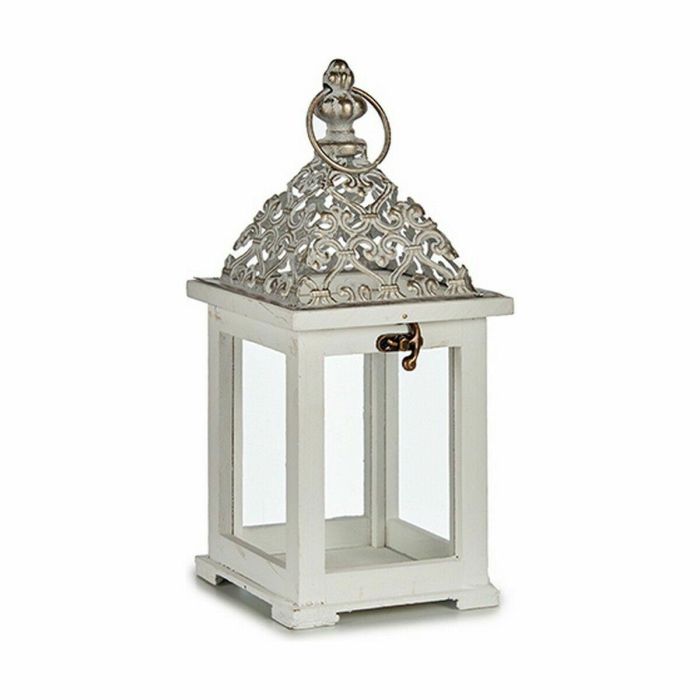 Farol Blanco Plateado Madera Metal 13 x 29 x 13 cm (6 Unidades) 1