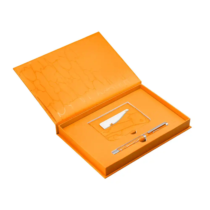 Belius Cocktails Bolígrafo y Tarjetero de Aluminio y Símil Piel, Naranja Plateado con Tinta Azul, Protección RFID, Caja Diseño 5