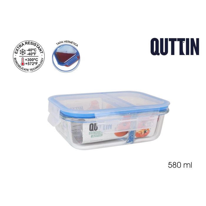 Quttin Fiambrera Rectangular 2 Compartimentos 18.3 x 14.3 cm 580 cc (6 Unidades)