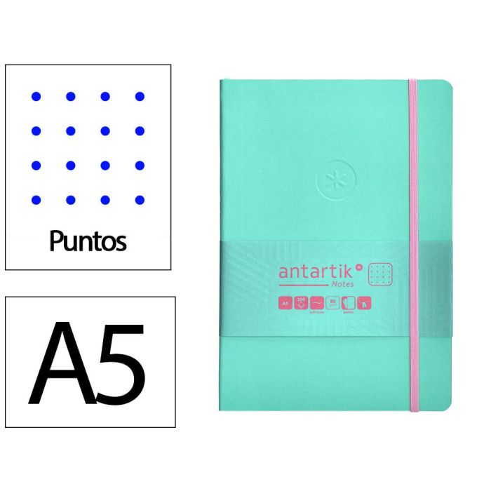 Cuaderno Con Gomilla Antartik Notes Tapa Blanda A5 Hojas Puntos Rosa Y Turquesa 80 Hojas 80 gr Fsc