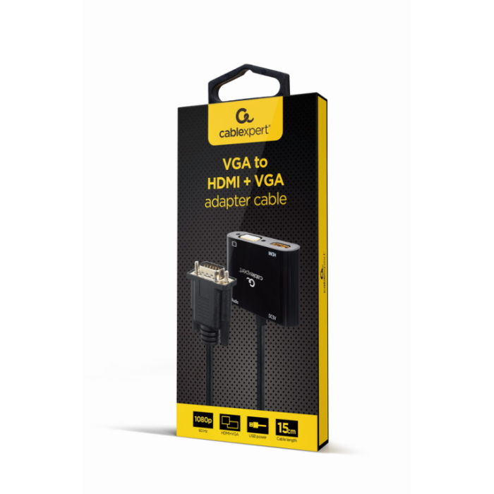 Gembird A-VGA-HDMI-02 Adaptador de Cable Convertidor de Vídeo VGA a HDMI con Puerto micro-USB y 0,15m para 1080p Negro