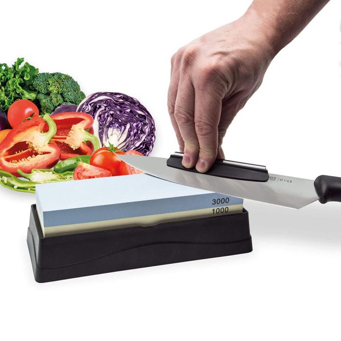 Piedra para afilar 1000/3000 con base, dos guias y rectificador 2