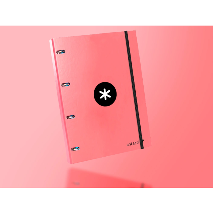 Antartik Carpeta con recambio A4, cuadro 5mm, forrada, 4 anillas 25mm redondas, color coral, 100 hojas 100g 8