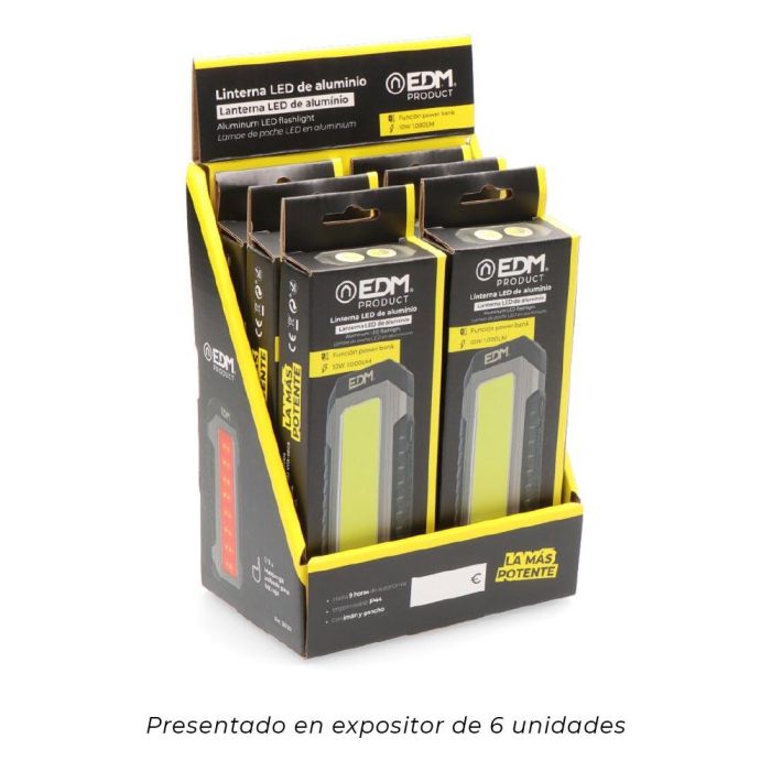 Edm Linterna LED de Aluminio Recargable, Potencia 10W, Función Power Bank, 1000 Lumens, Imán y Gancho Incluido 4