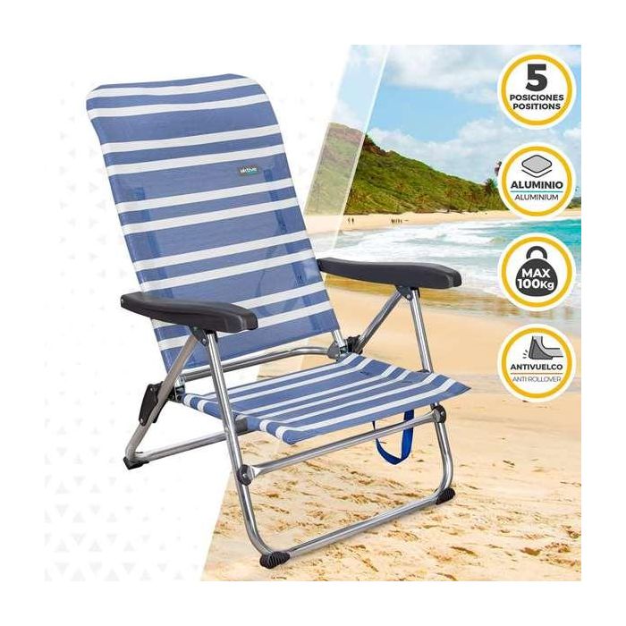 Silla playa aluminio plegable mykonos 5 posiciones 61x50x85 cm con asa. 18 Silla playa aluminio plegable mykonos 5 posiciones 61x50x85 cm con asa. 18