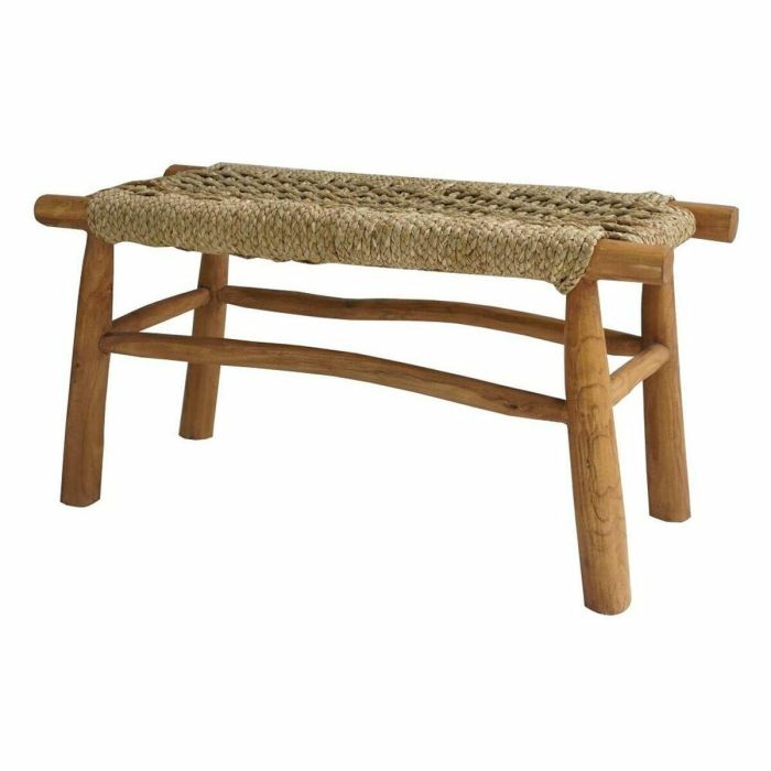 DKD Home Decor Descalzadora Banco Boho, de Teca y Ratán en Tonos Marrón Claro Natural, Mueble Auxiliar de Diseño Étnico 90x32x45 cm
