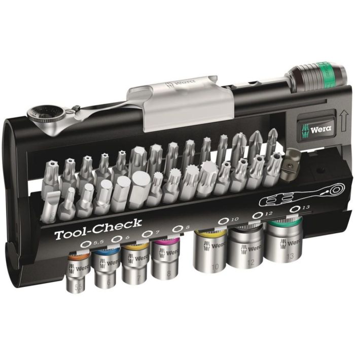 Wera 05200995001 Tool-Check Automotive 1, Juego de llaves de vaso y puntas, Métrico, 38 piezas, Carraca y estuche, 1/4"