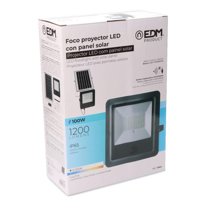 Foco proyector solar con sensor 100 W 1.200lm 6.500k 4 Foco proyector solar con sensor 100 W 1.200lm 6.500k 4