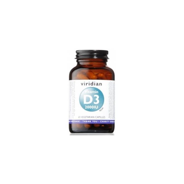 VIRIDIAN Vitamina D3 2000IU Vegana del Líquen 60 Cápsulas Vegetales. Huesos, Dientes y Sistema Inmune