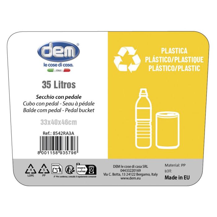 Inde Cubo Con Pedal Ecoponto 35 Lt Plástico 30 cm (Ancho) x 48,5 cm (Alto) x 38,2 cm (Largo) (6 Unidades) 2
