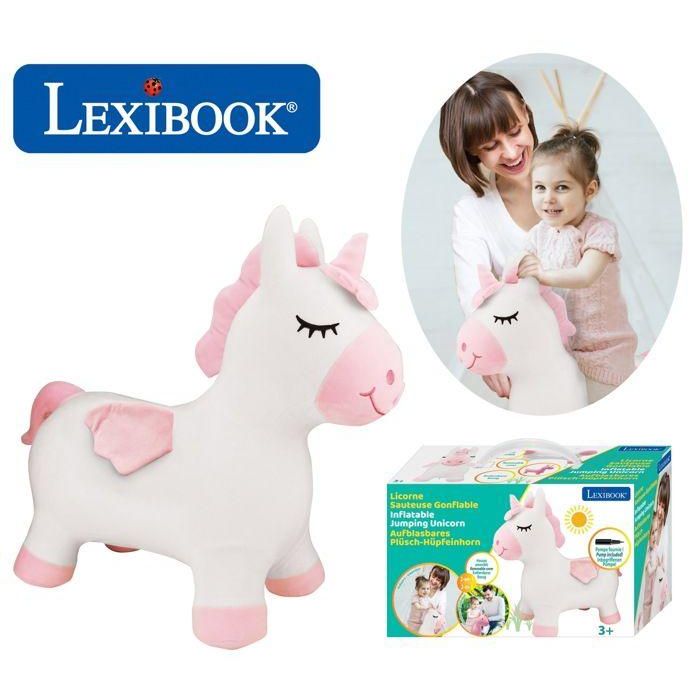 Lexibook Unicornio Inflable de Salto Peluche Juguete Infantil, Funda Removible, Estable con Bomba Incluida 50x45cm