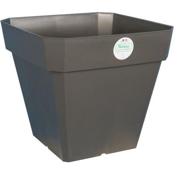 Maceta cuadrada de plástico RIVIERA Solilla - 49 x 49 x H 45 cm - 65 L - gris brillante