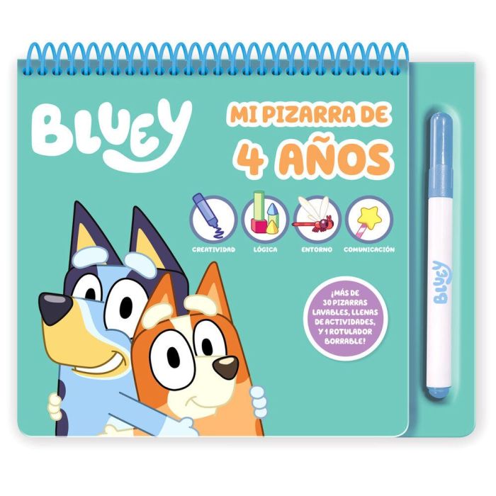 MOOSE Pizarra de Actividades Bluey 4 Años en Español - Educativa y Divertida, 27,5x22,5cm