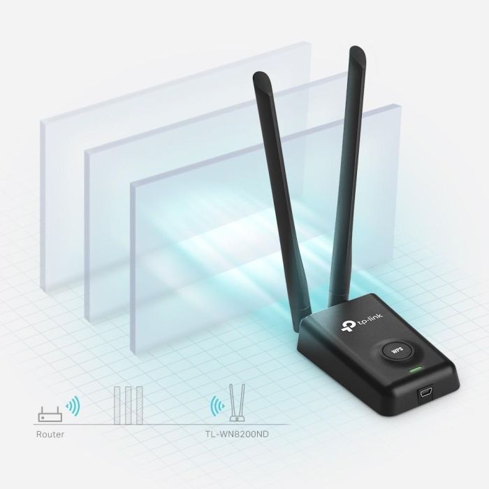 TP-Link TL-WN8200ND Adaptador WiFi USB 300Mbps Alta Potencia, Largo Alcance con Doble Antena 5dBi y Cable Extensión 4
